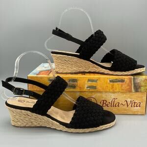 NEW Bella Vita Women’s Mariella Espadrille Wedge Sandals Black Size 9M